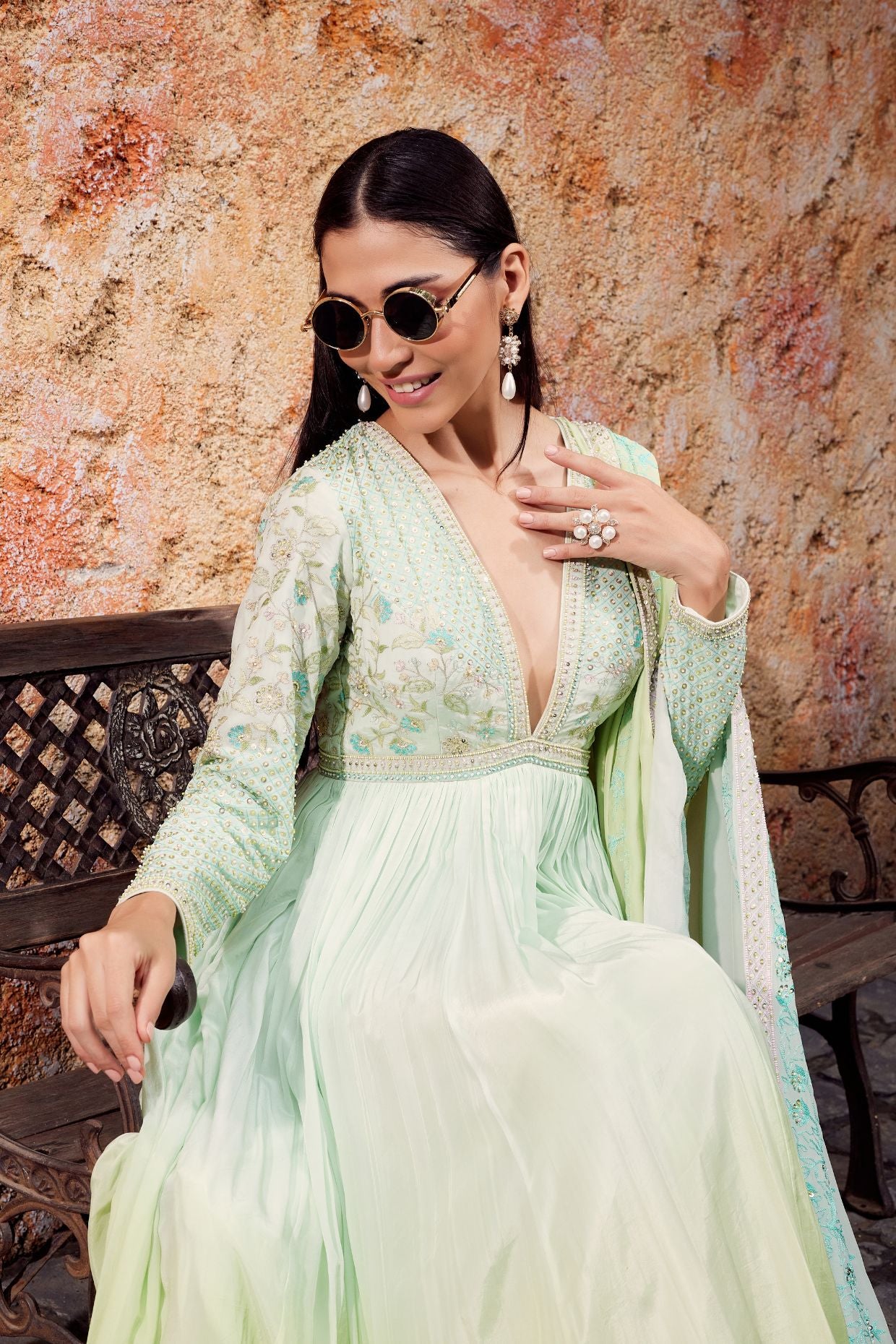 Sky Blue Ombre Dyed Anarkali Set