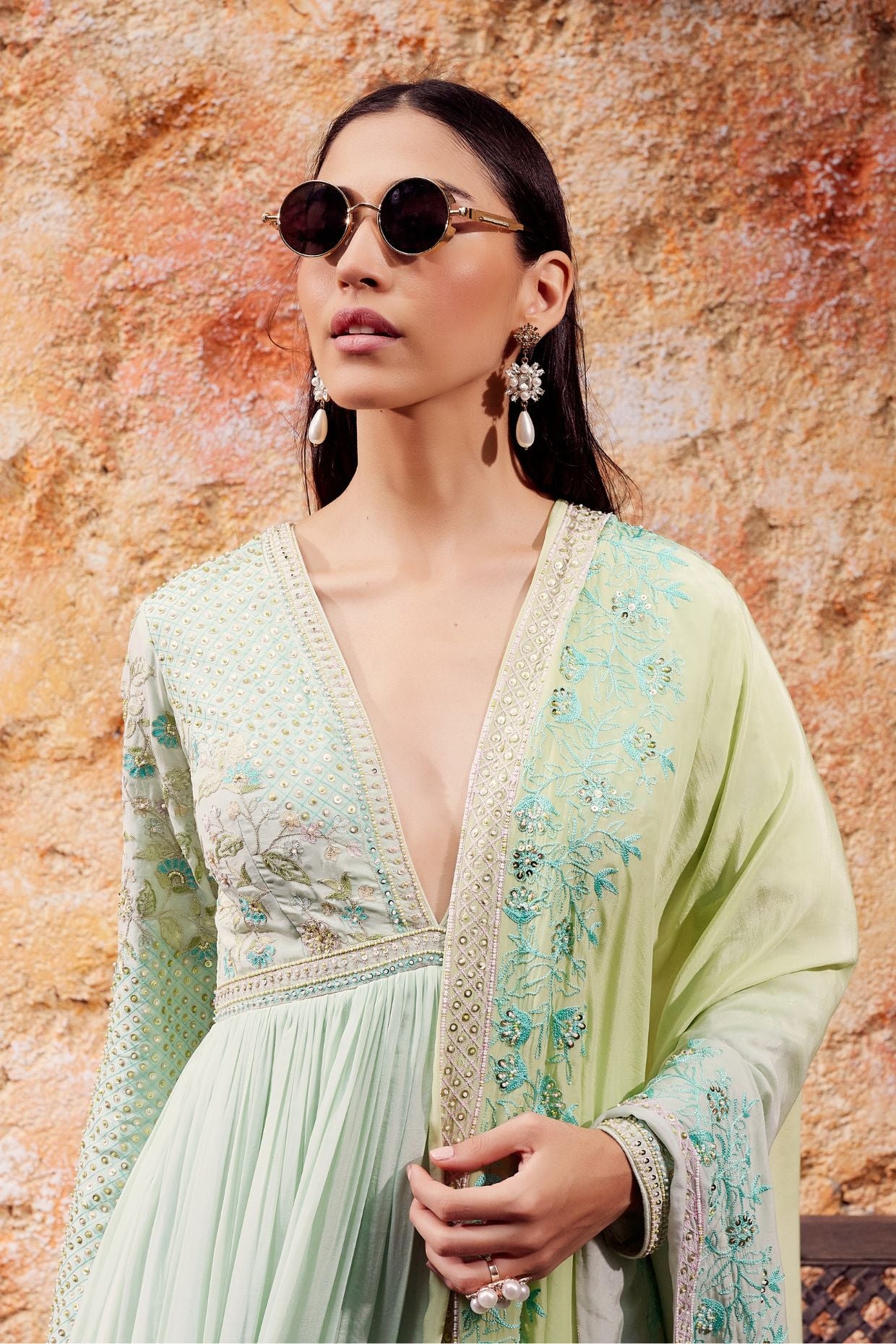 Sky Blue Ombre Dyed Anarkali Set