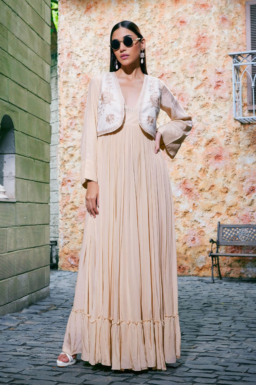 Apricoat Anarkali Set With Waistcoat