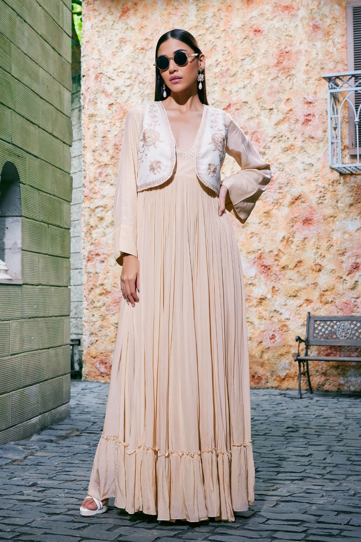 Apricoat Anarkali Set With Waistcoat