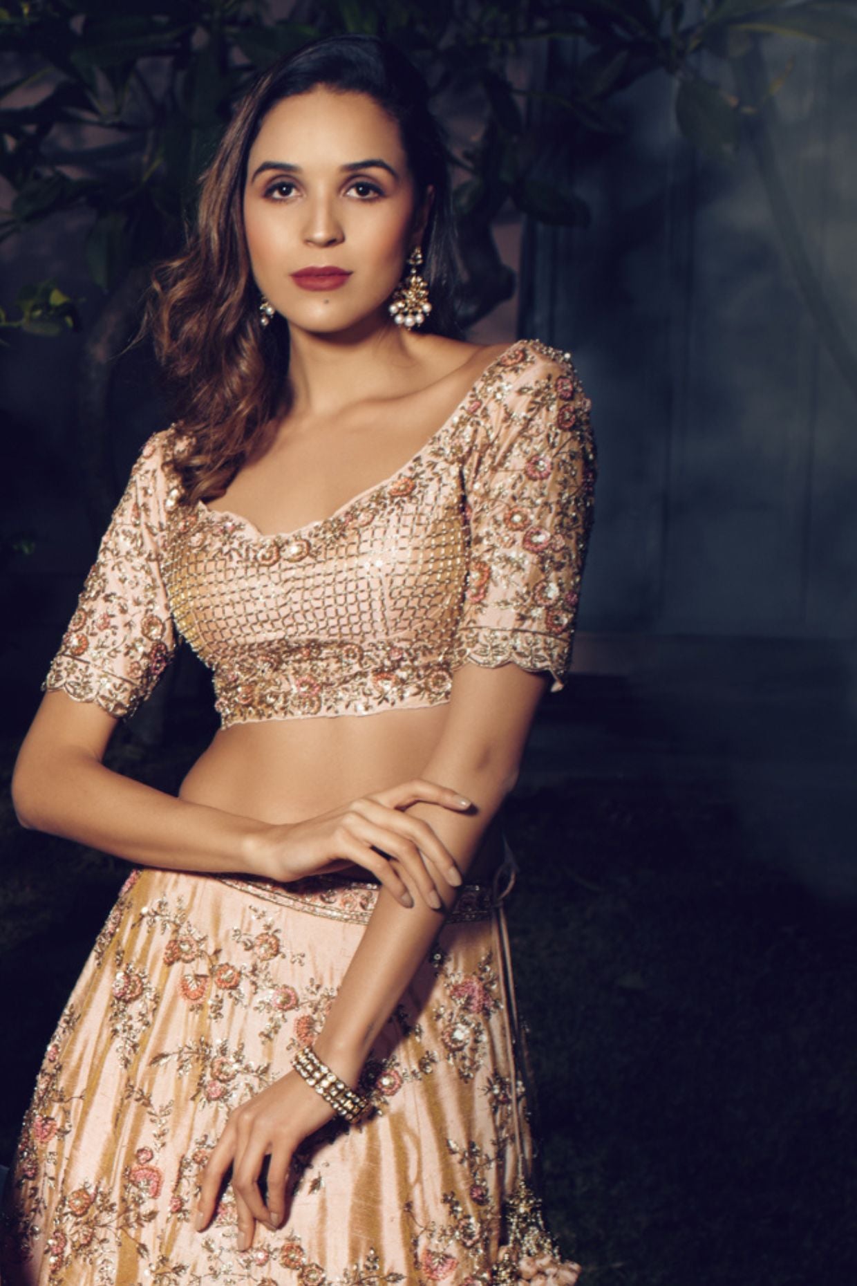Old Rose Heavy Embroidery Lehenga Set