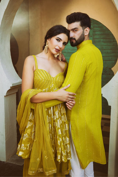Green Lurex Sharara Set