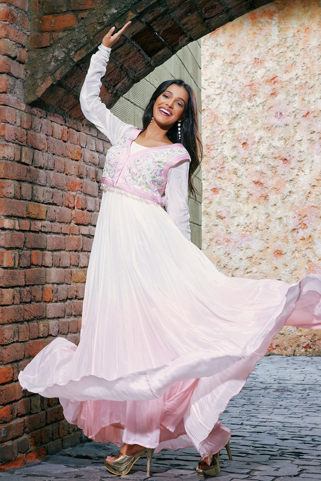 Ombre Anarkali With Waistcoat