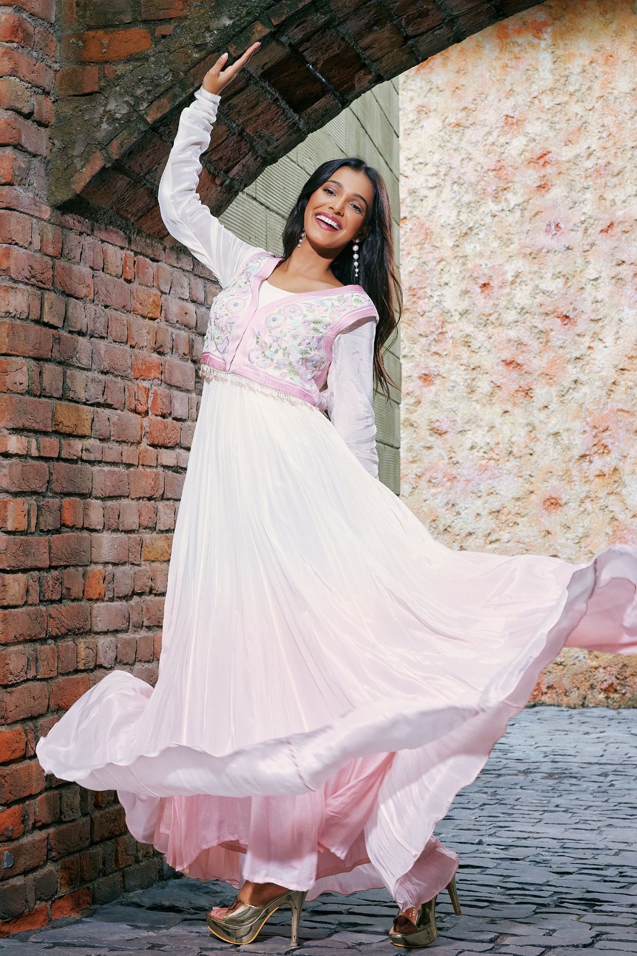 Ombre Anarkali With Waistcoat
