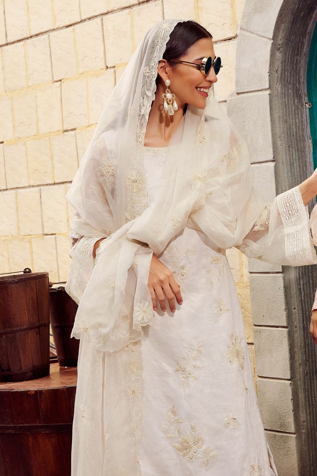 Ivory Linen Embroidered Kurta Set