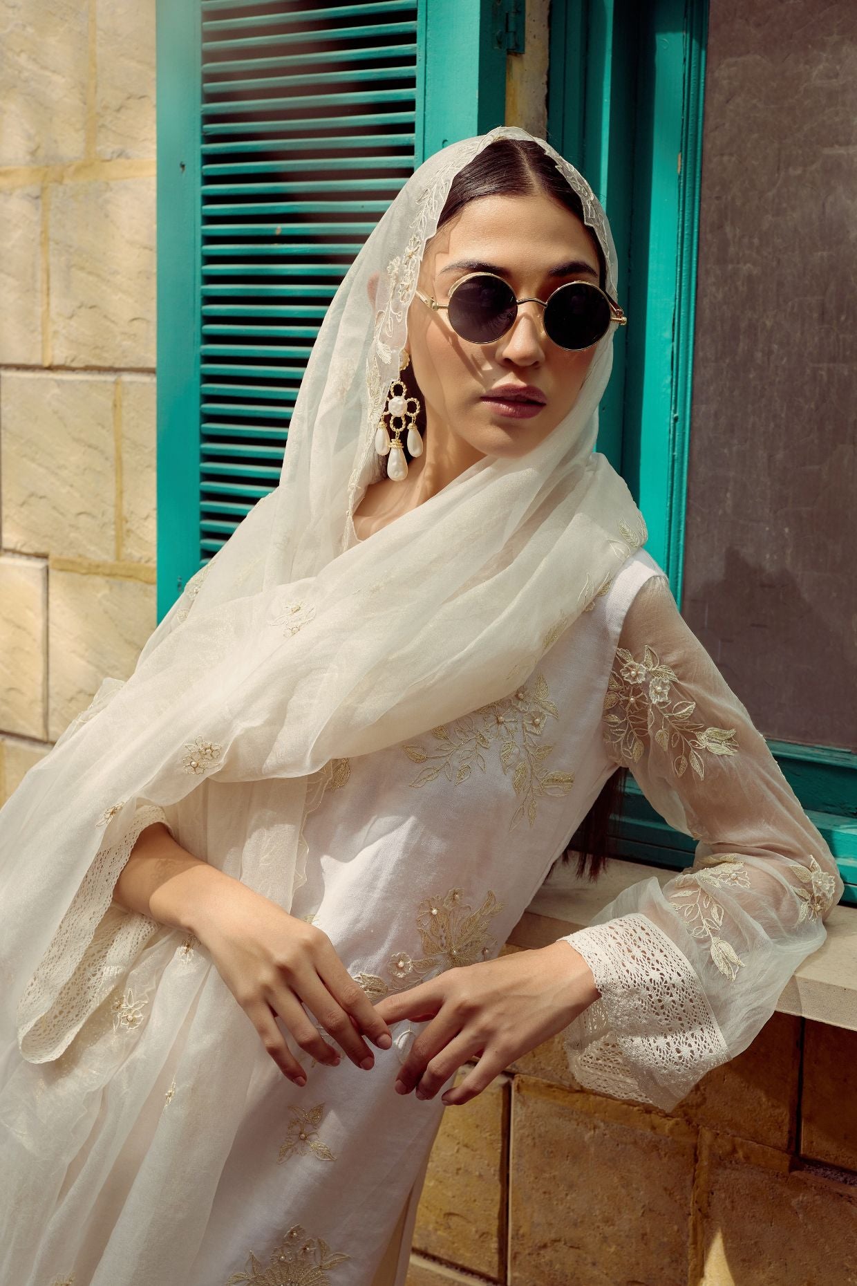 Ivory Linen Embroidered Kurta Set