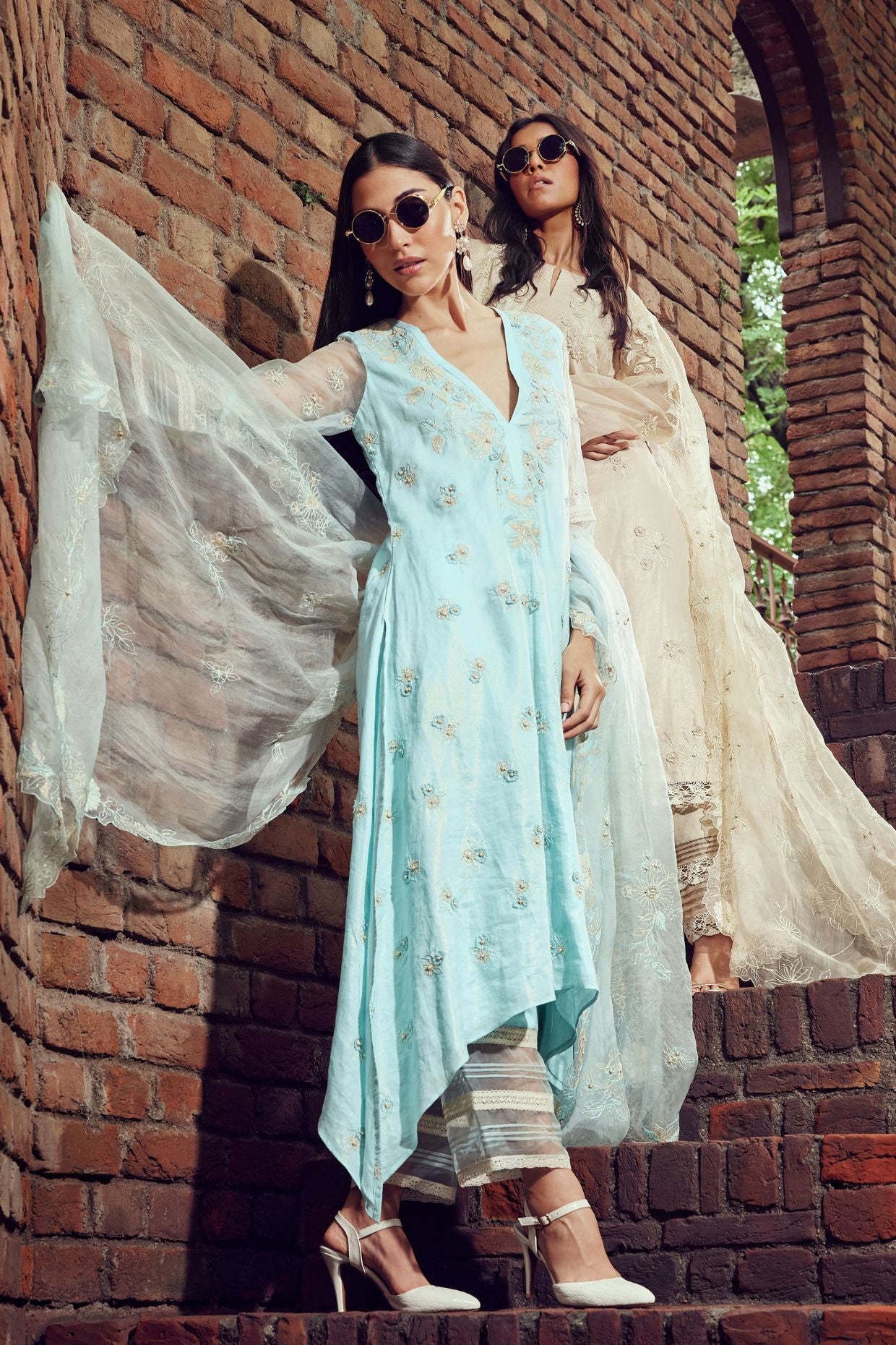 Powder Blue Cotton Linen Kurta Set