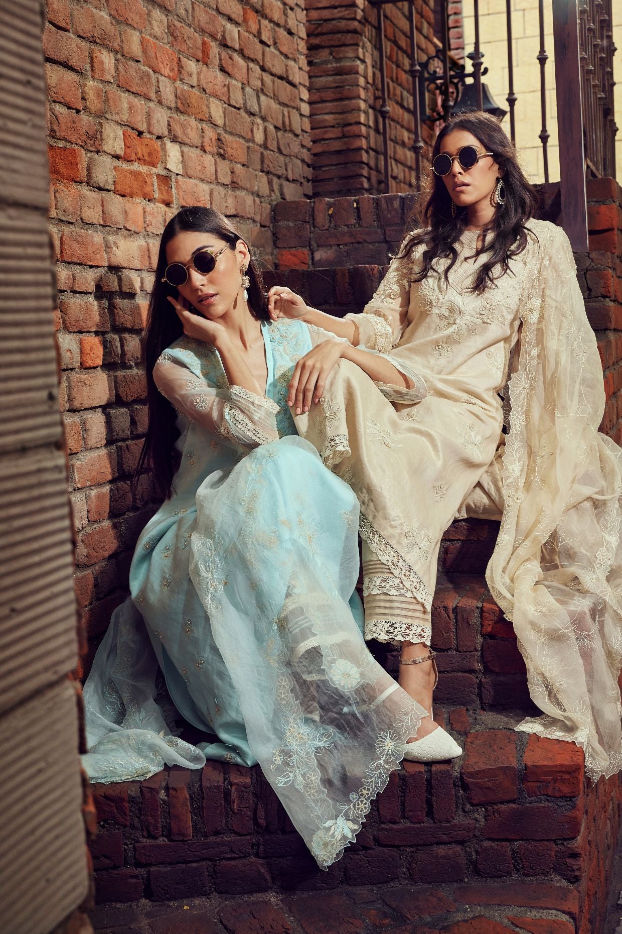 Powder Blue Cotton Linen Kurta Set