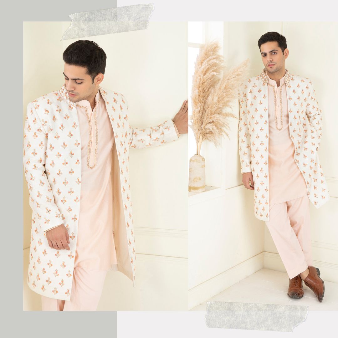 Classic Ivory Embroidered Sherwani Set