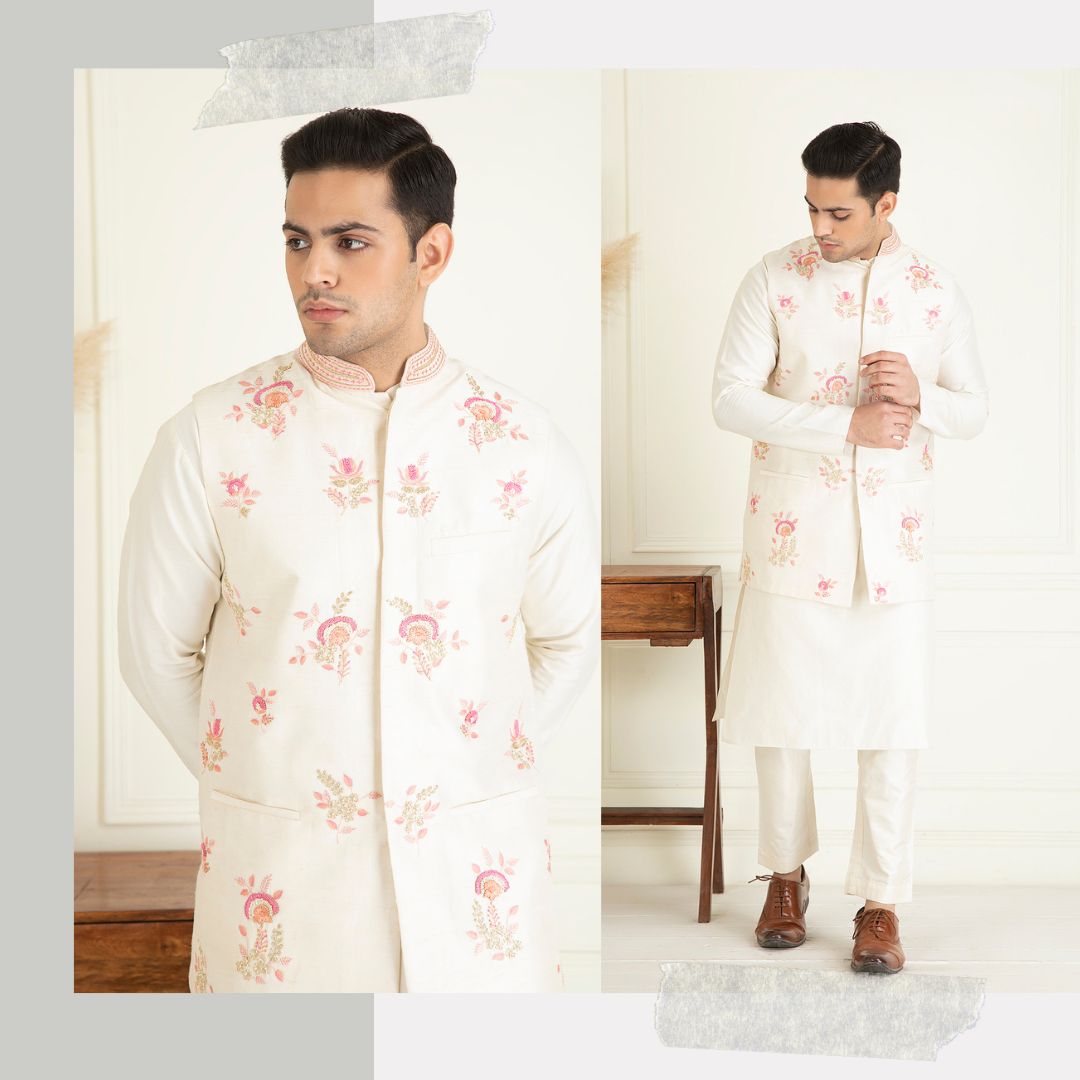 Classic Ivory embroidered jacket set