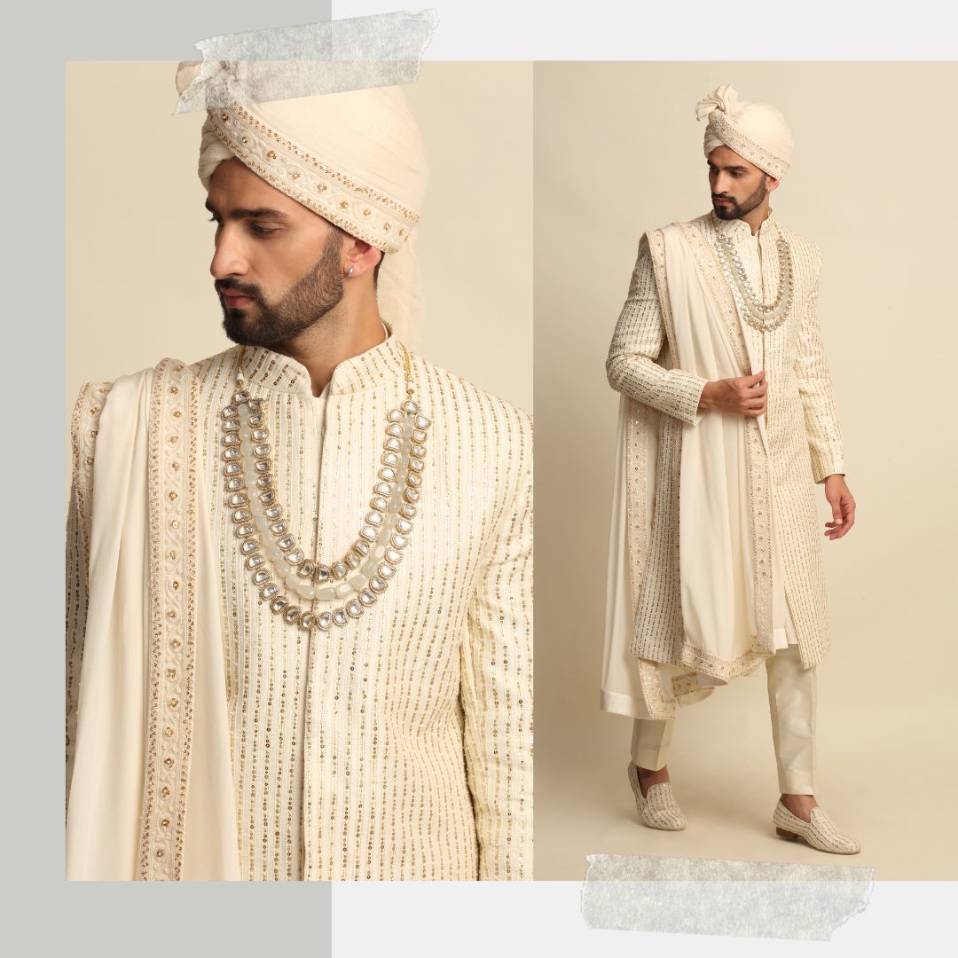 Ivory Sequence Embridered Full Groom Attire