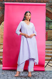 LILAC COTTON  LINEN  EMBROIDERED KURTA SET