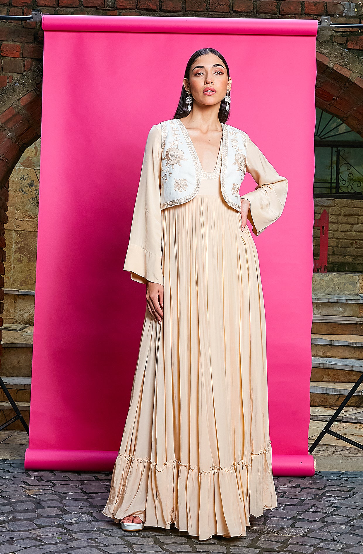 APRICOT ANARKALI WITH WAISTCOAT