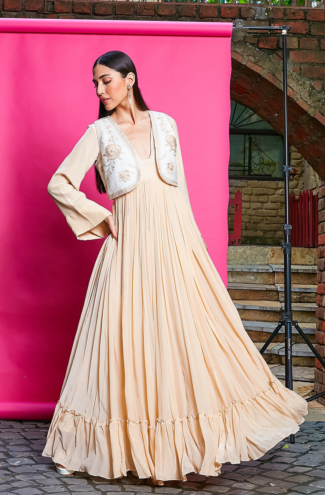 APRICOT ANARKALI WITH WAISTCOAT