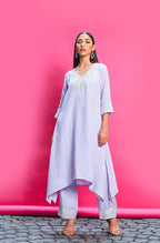 Lilac Cotton Linen Embroidered Kurta Set