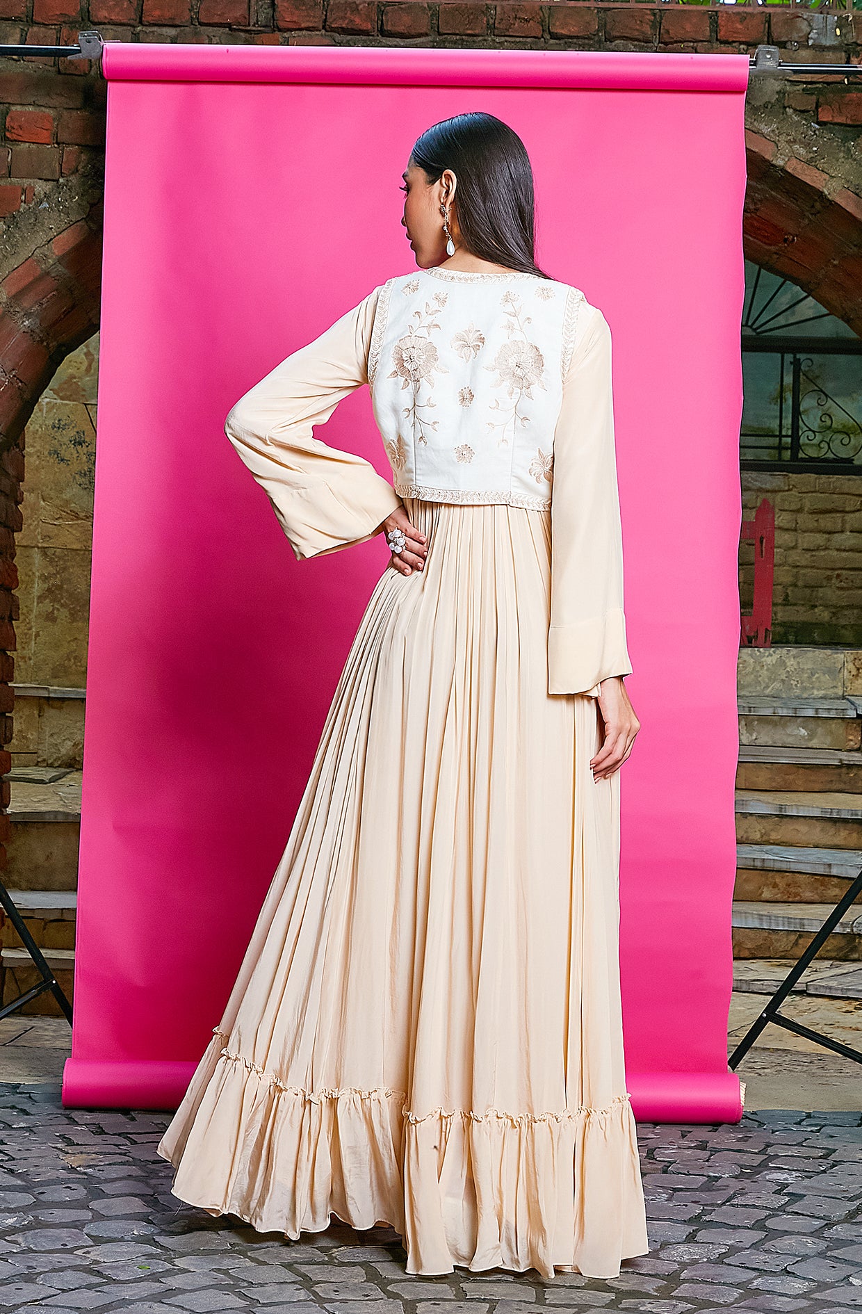 APRICOT ANARKALI WITH WAISTCOAT