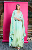 SKY BLUE AND MINT GREEN OMBRE DYED CREPE ANARKALI