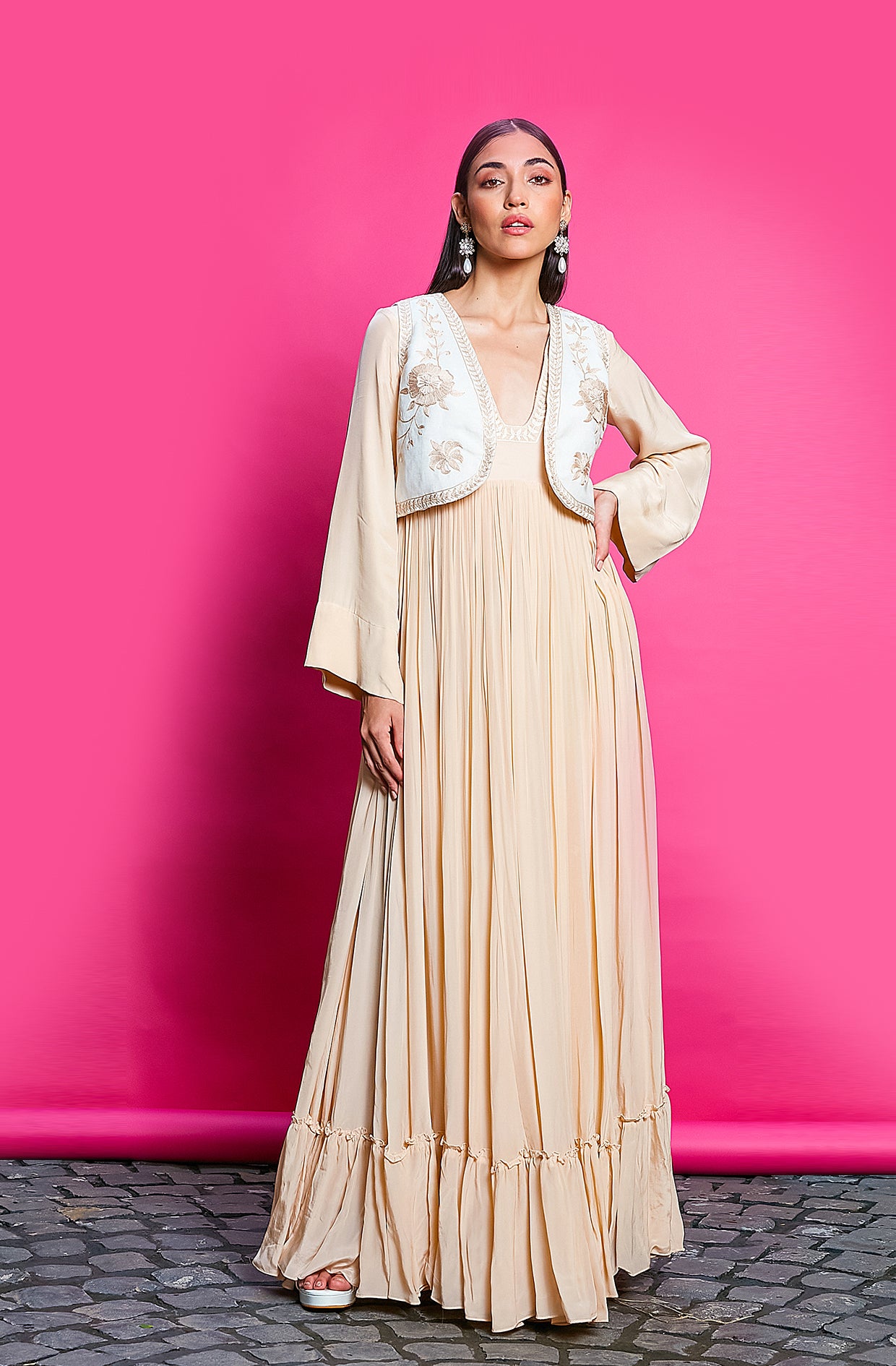 Apricoat Anarkali Set With Waistcoat