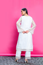 Ivory Linen Embroidered Kurta Set