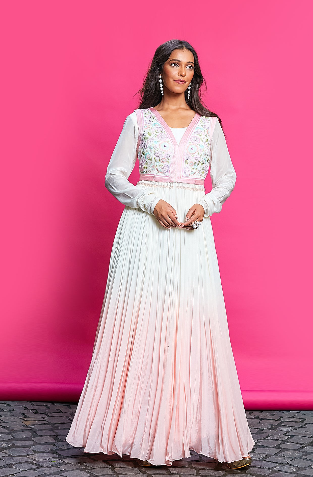 Ombre Anarkali With Waistcoat