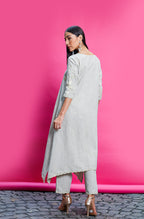 Beige Linen Embroidered Kurta Set