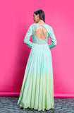 SKY BLUE AND MINT GREEN OMBRE DYED CREPE ANARKALI