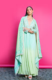 SKY BLUE AND MINT GREEN OMBRE DYED CREPE ANARKALI