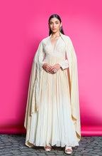 Gold And Ivory Ombre Dyed Crepe Anarkali Set