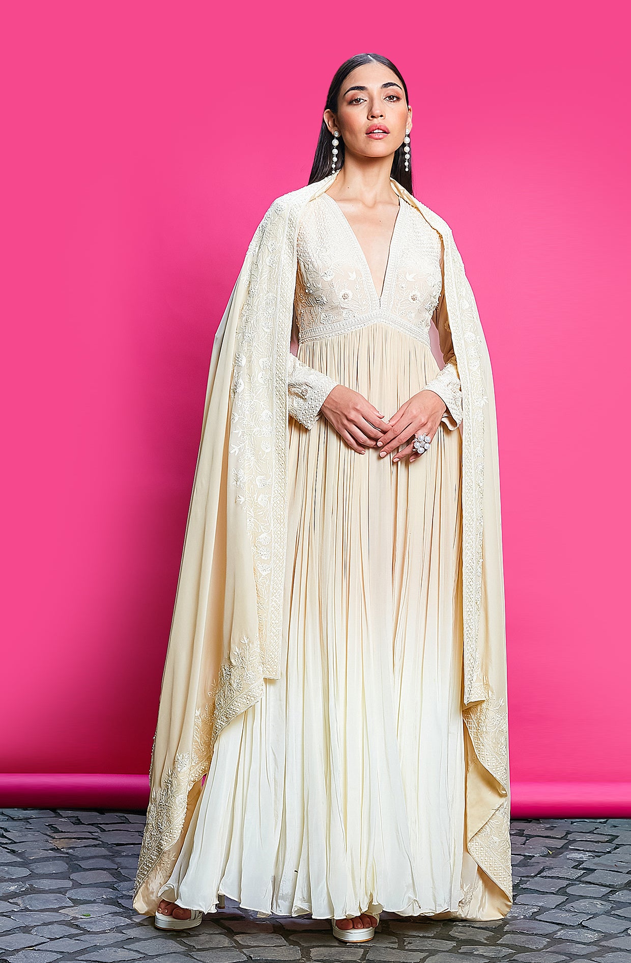 GOLD AND IVORY OMBRE DYED CREPE ANARKALI SET
