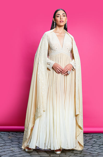 GOLD AND IVORY OMBRE DYED CREPE ANARKALI SET