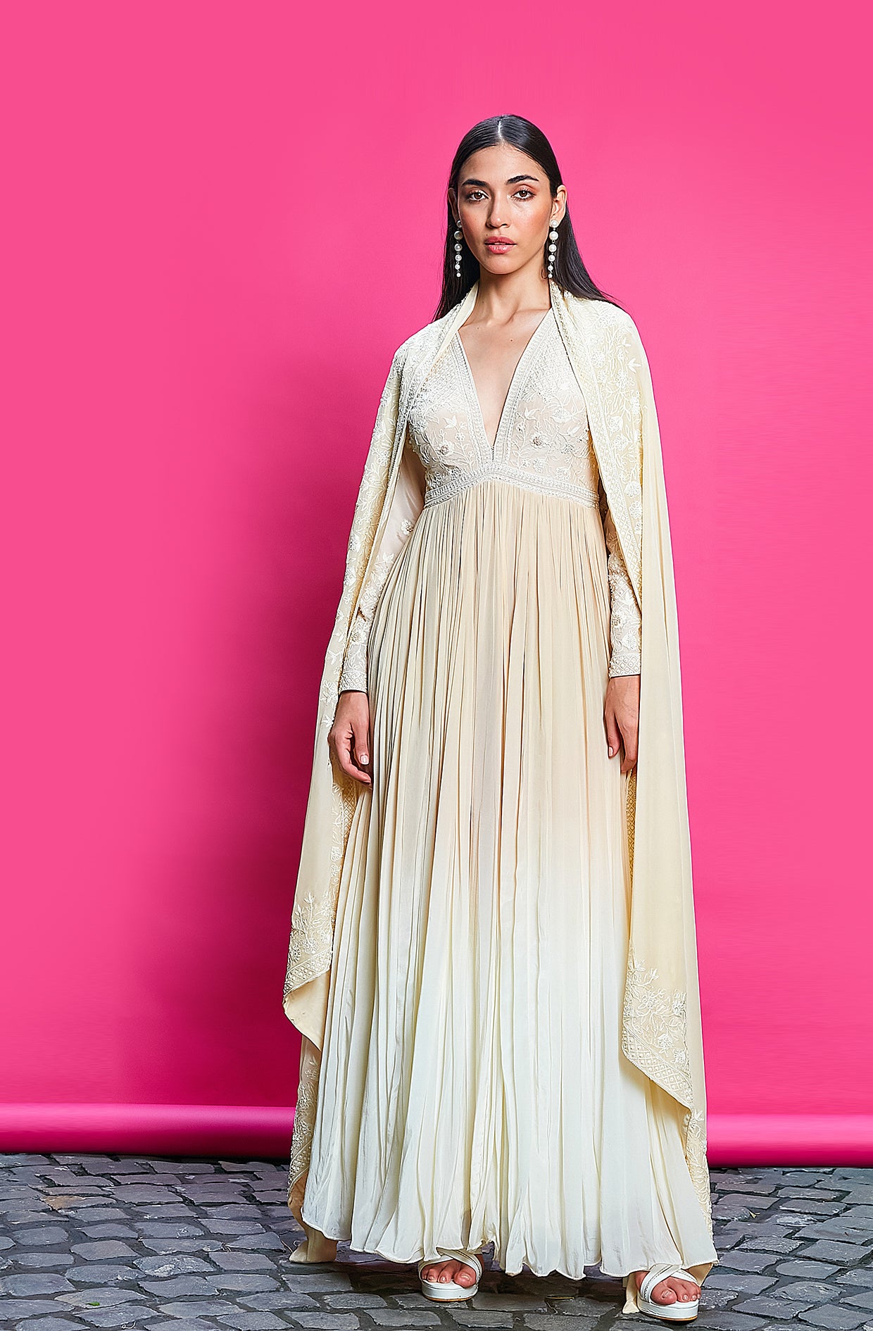 GOLD AND IVORY OMBRE DYED CREPE ANARKALI SET