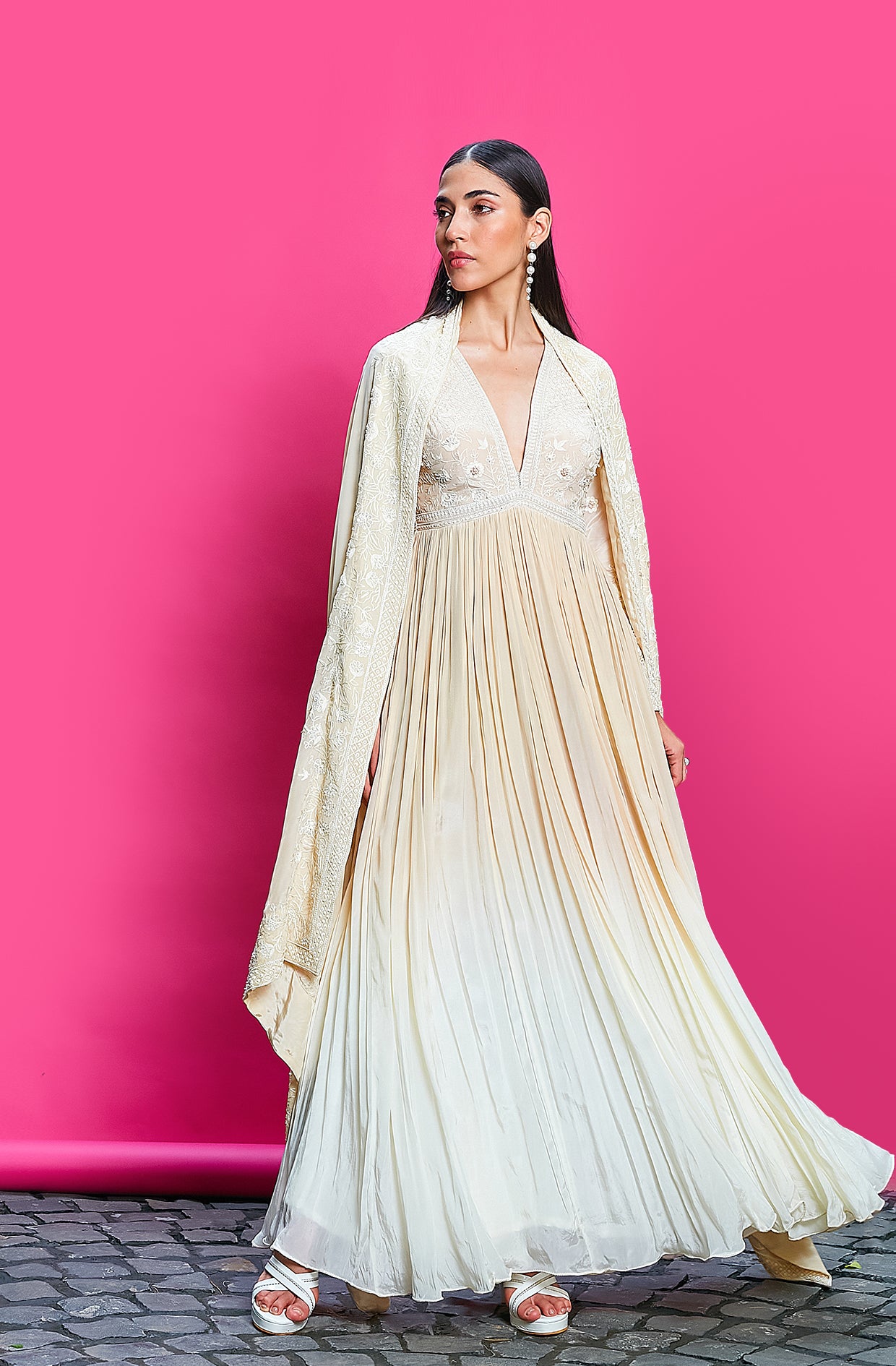 GOLD AND IVORY OMBRE DYED CREPE ANARKALI SET