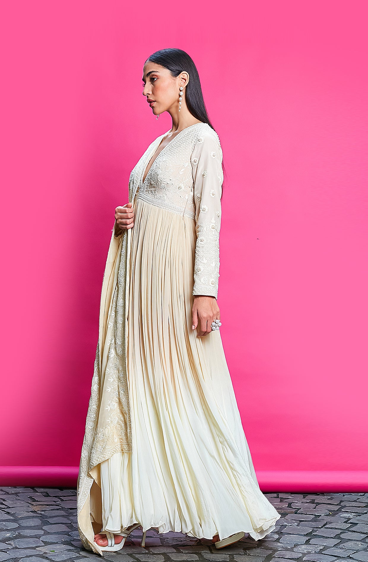 GOLD AND IVORY OMBRE DYED CREPE ANARKALI SET