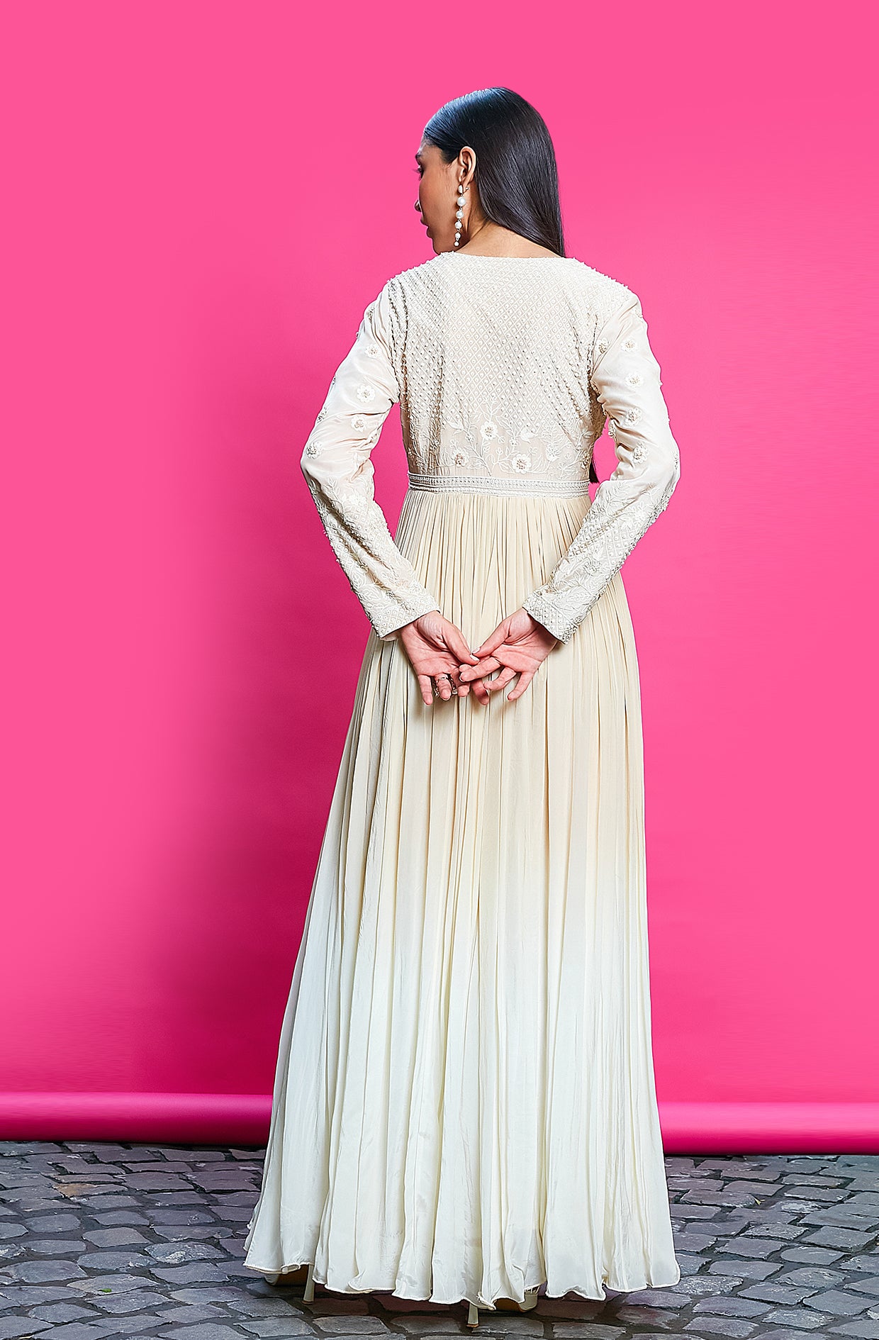 GOLD AND IVORY OMBRE DYED CREPE ANARKALI SET