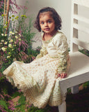 Ivory & Mint Green Embroidered Chanderi Gown For Girls