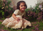 White & Peach Embroidered Chanderi Gown For Girls