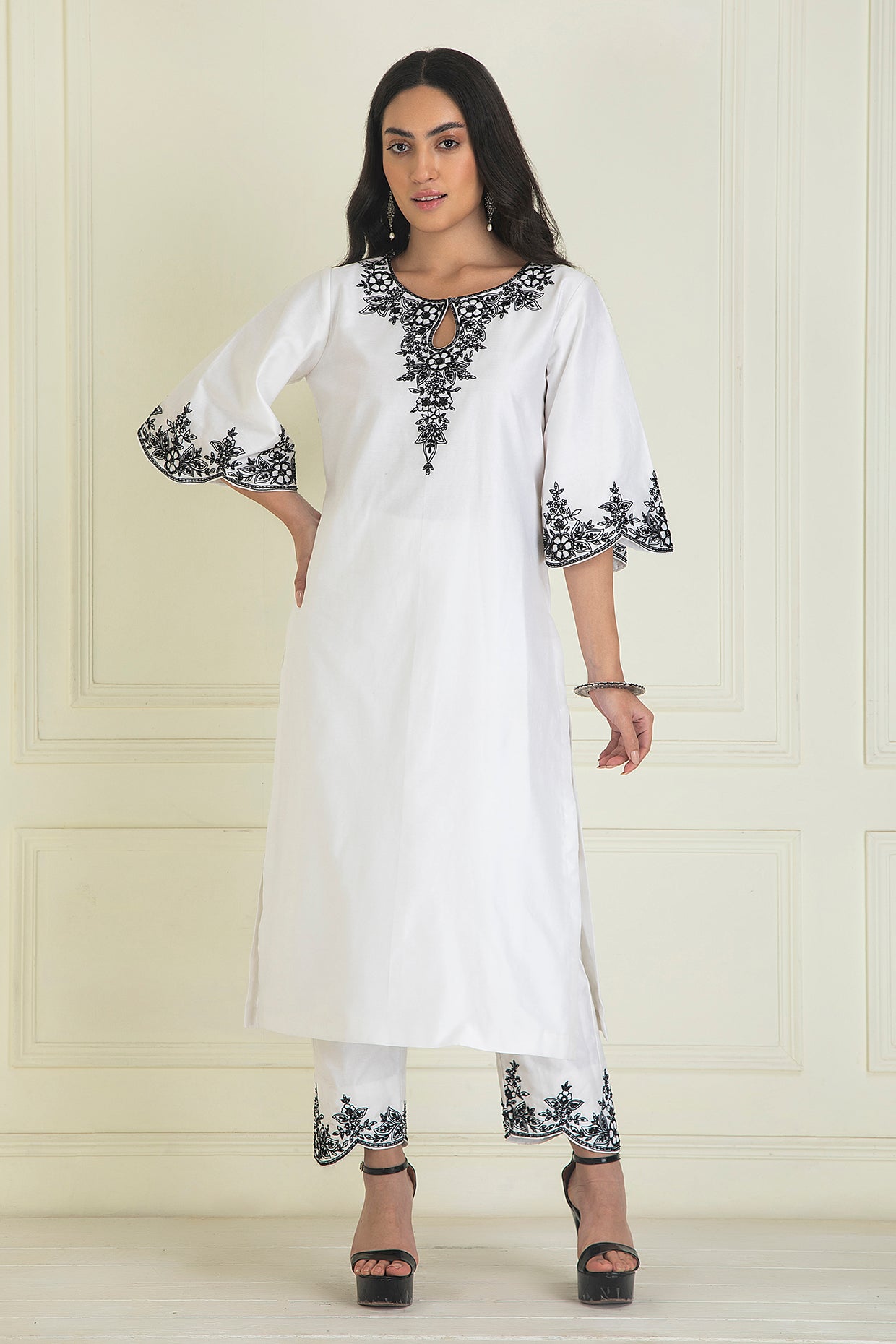 White Chanderi Kurta set