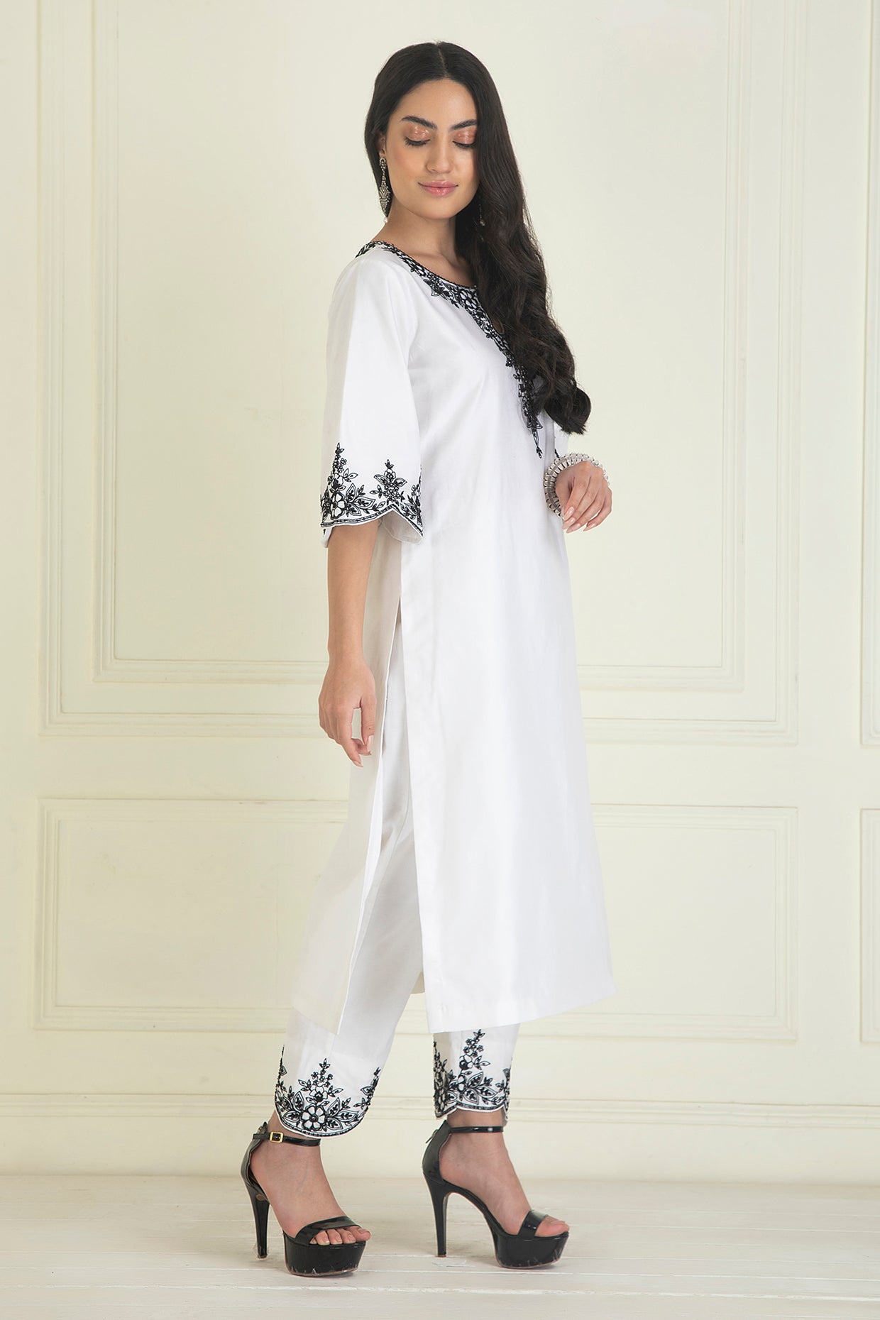 White Chanderi Kurta Set