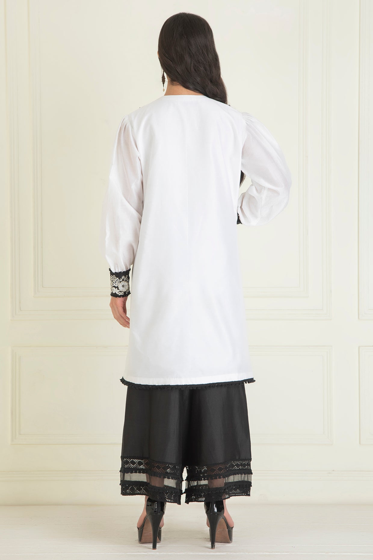 White & Black  Chanderi Kurta Set