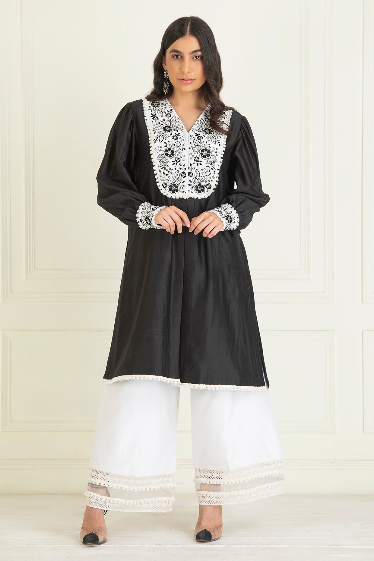 Black & White Chanderi Kurta Set