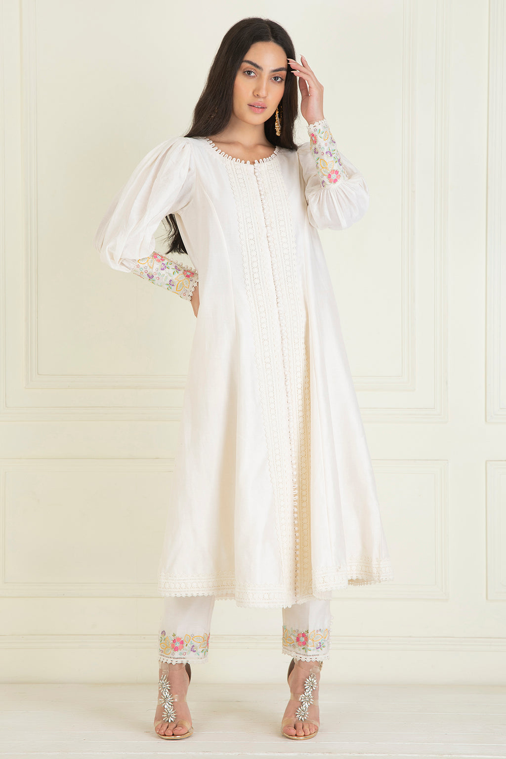 Classic Ivory Embroidered Chanderi Kurta Set