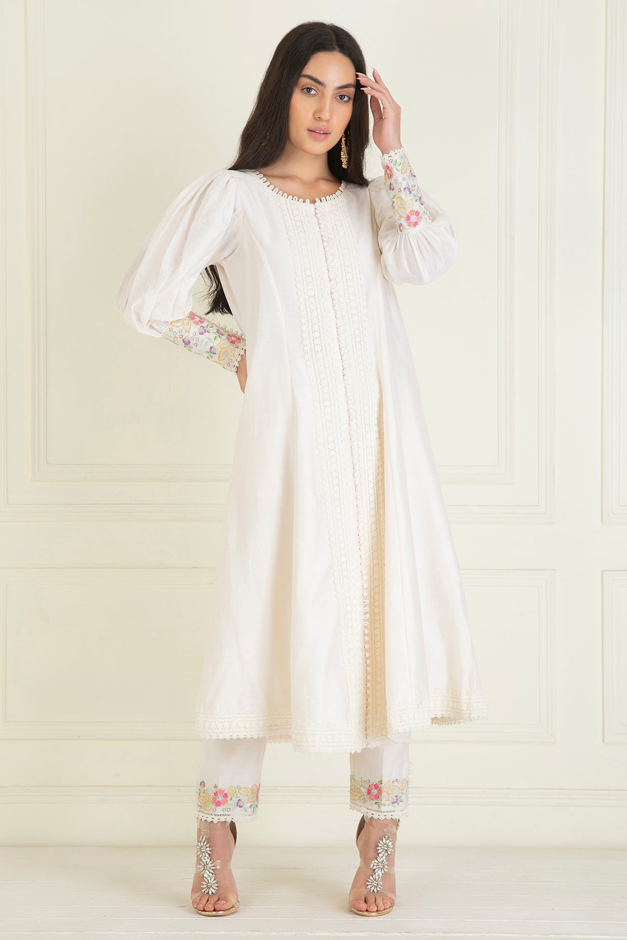 Classic Ivory Embroidered Chanderi Kurta Set