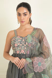 Grey Embroidered Chanderi Anarkali Set