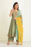 Moss Green Embroidered Chanderi Suit Set