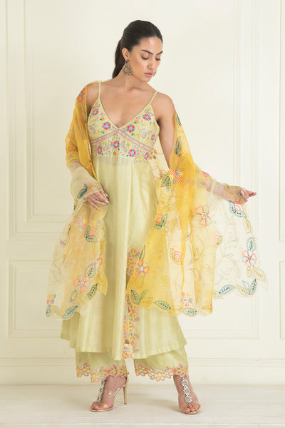 Iris Yellow  Embroidered Suit Set