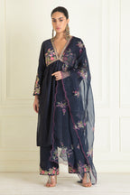Midnight Blue Embroidered Chanderi Suit Set
