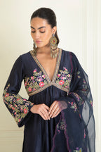 Midnight Blue Embroidered Chanderi Suit Set