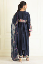 Midnight Blue Embroidered Chanderi Suit Set