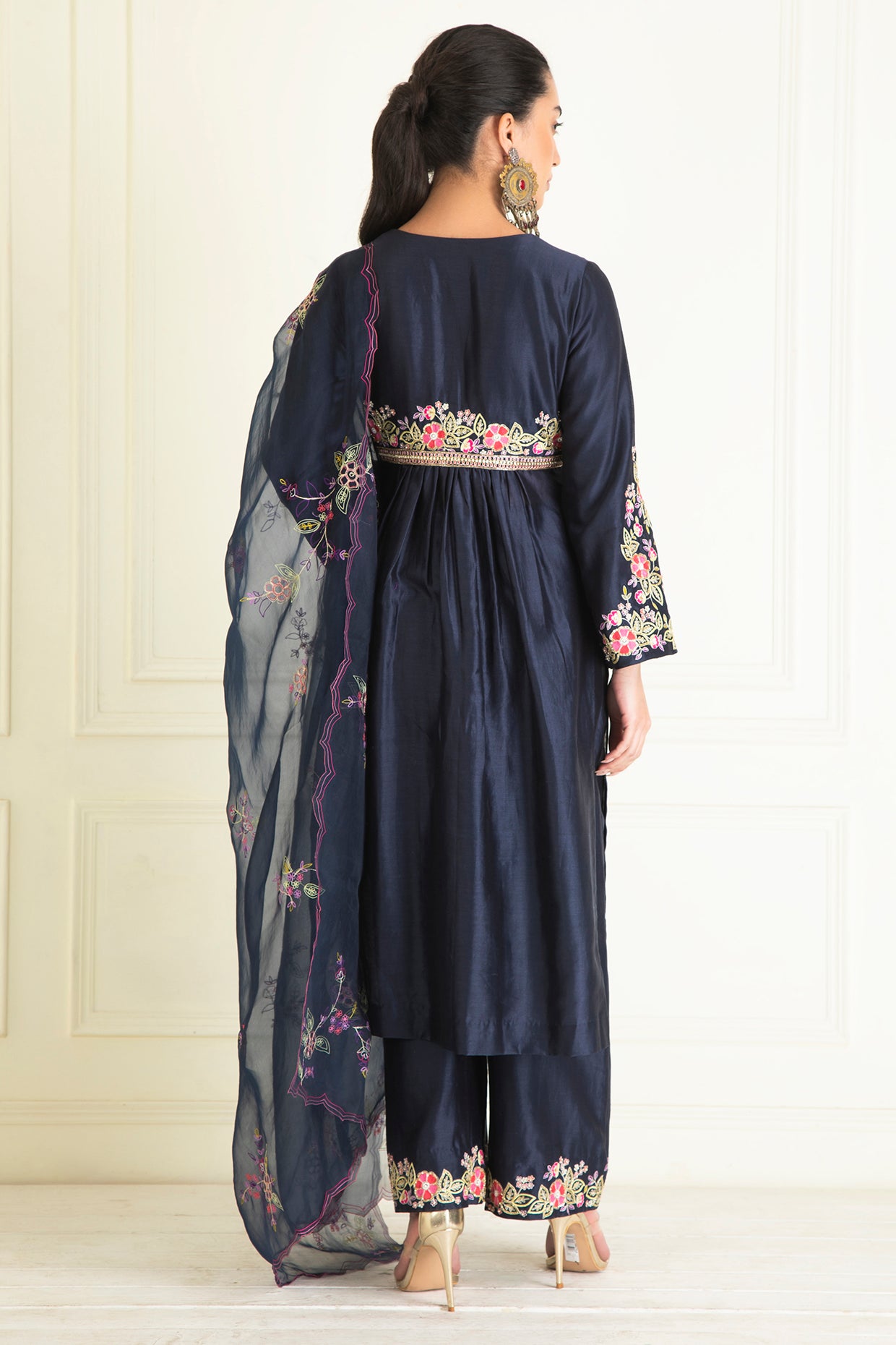Midnight Blue Embroidered Chanderi Suit Set