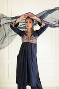 Midnight Blue Embroidered Chanderi Suit Set